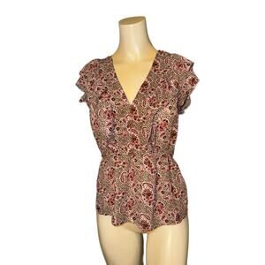 MAX STUDIO Size Small Women's Pink V-Neck Flutter Sleeve Tie-Back Blouse Top